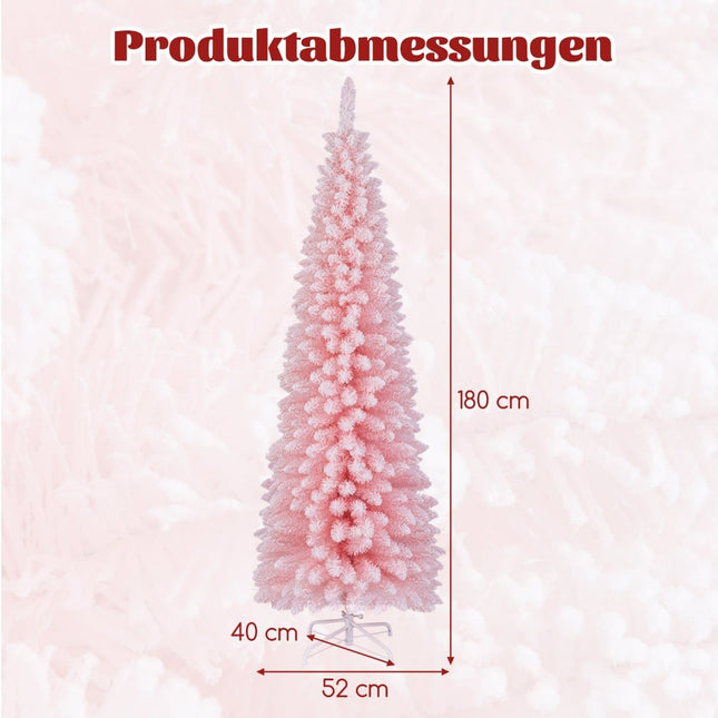 Schlanker rosa Weihnachtsbaum, 180 cm, schneebedeckt, 460 Spitzen