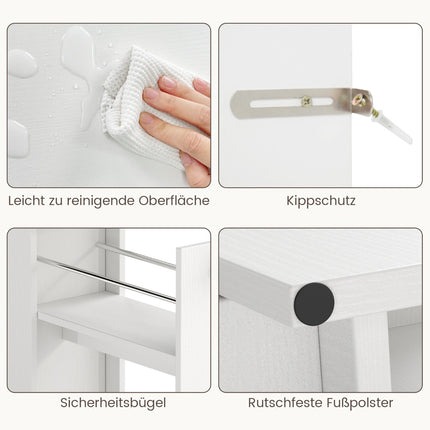 Schmaler Rollbadezimmerschrank mit offenem Regal und 2 Schubladen