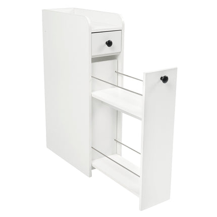 Schmaler Rollbadezimmerschrank mit offenem Regal und 2 Schubladen