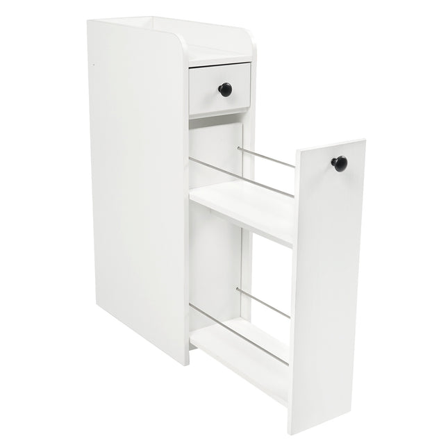 Schmaler Rollbadezimmerschrank mit offenem Regal und 2 Schubladen