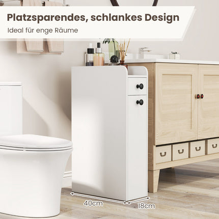 Schmaler Rollbadezimmerschrank mit offenem Regal und 2 Schubladen