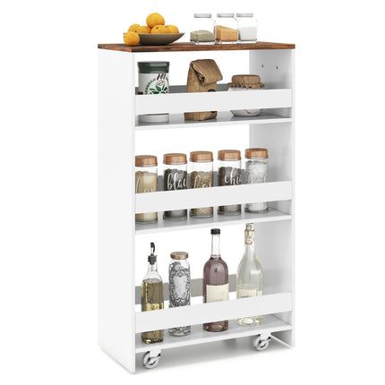 Slim Rolling Kitchen Cart with Charging Station, 4-Tier Organizer