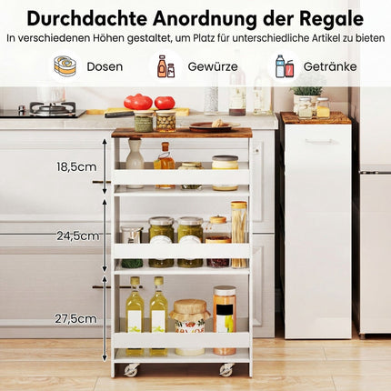 Slim Rolling Kitchen Cart with Charging Station, 4-Tier Organizer