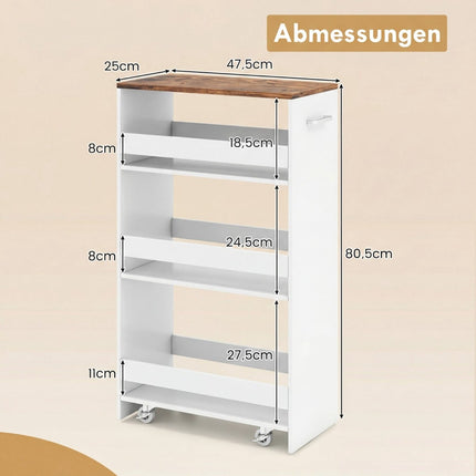 Slim Rolling Kitchen Cart with Charging Station, 4-Tier Organizer