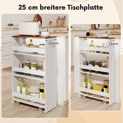 Slim Rolling Kitchen Cart with Charging Station, 4-Tier Organizer