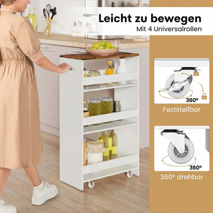 Slim Rolling Kitchen Cart with Charging Station, 4-Tier Organizer