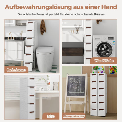 Slim Rolling Storage Cabinet with 6 Drawers, White, PP Material