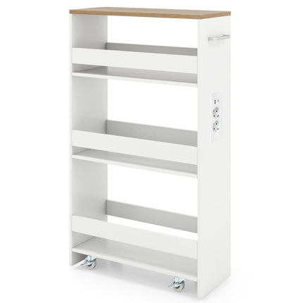 Úzký pojízdný úložný vozík – 4patrový, 20 cm, bílá/přírodní