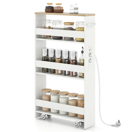 Schmaler Rollwagen mit Ladestation, 4 Etagen, 13cm