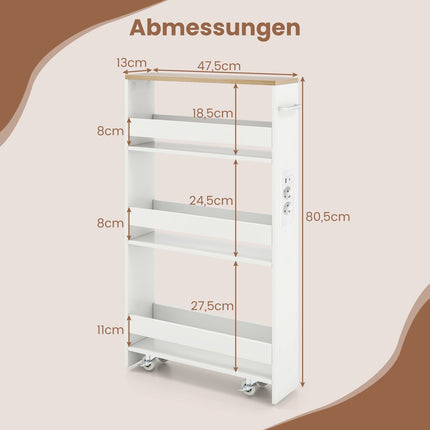 Schmaler Rollwagen mit Ladestation, 4 Etagen, 13cm