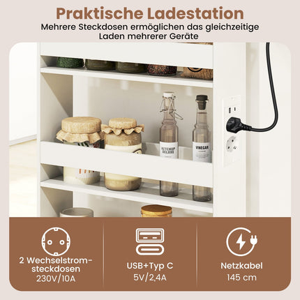 Schmaler Rollwagen mit Ladestation, 4 Etagen, 13cm
