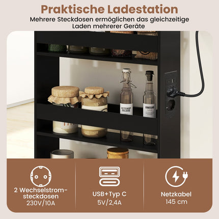 Schlanker Rollwagen mit Ladestation, 4-lagig, Schwarz