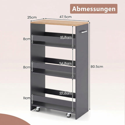 Schlanker Rollwagen mit Ladestation, 4 Etagen, Grau