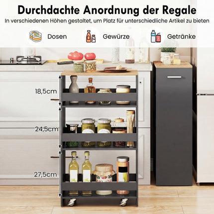 Schlanker Rollwagen mit Ladestation, 4 Etagen, Grau