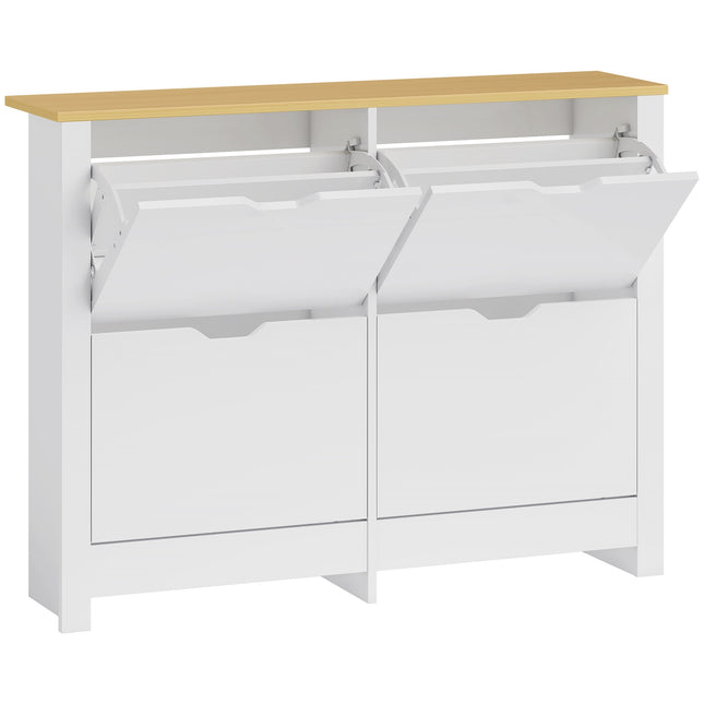 Slim Shoe Cabinet, 4 Flip Drawers, Holds 16 Pairs