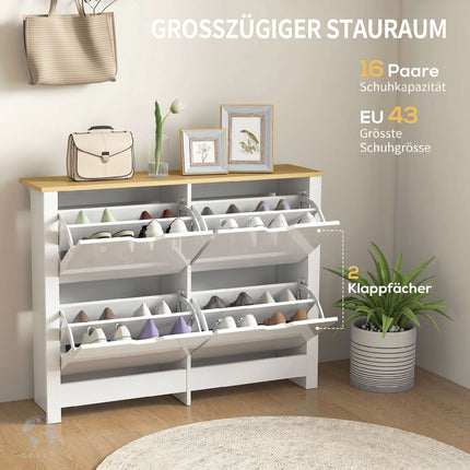 Schlanker Schuhschrank, 4 Klappfächer, fasst 16 Paar