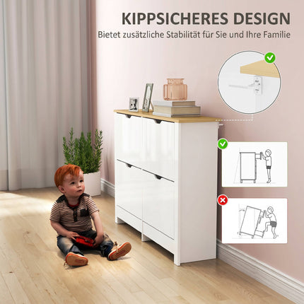 Schlanker Schuhschrank, 4 Klappfächer, fasst 16 Paar