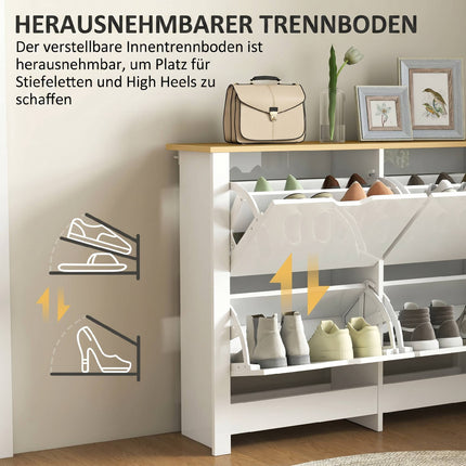 Schlanker Schuhschrank, 4 Klappfächer, fasst 16 Paar