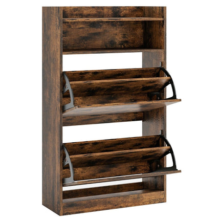 Schlanker Schuhschrank mit 2 Klappfächern, rustikales Holz