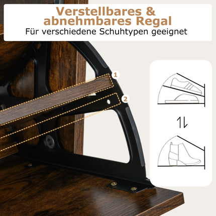 Schlanker Schuhschrank mit 2 Klappfächern, rustikales Holz