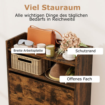 Schlanker Schuhschrank mit 2 Klappfächern, rustikales Holz