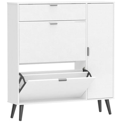 Slim Shoe Cabinet with 2 Flip Compartments, White MDF