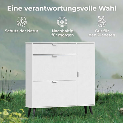 Slim Shoe Cabinet with 2 Flip Compartments, White MDF