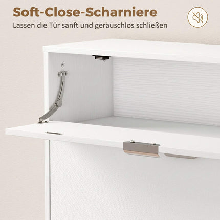 Slim Shoe Cabinet with 2 Flip Compartments, White MDF