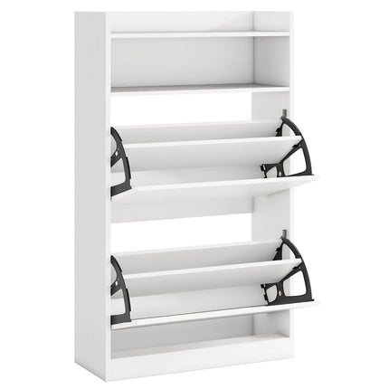 Slim Shoe Cabinet with 2 Flip Compartments, White Wood