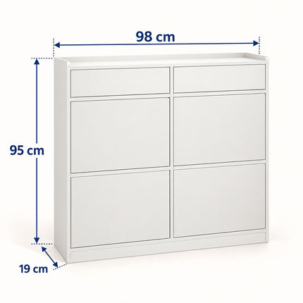 Slim Shoe Cabinet with 4 Tilt-Out Compartments and 2 Flaps, White, MDF