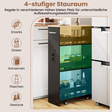 Schmaler Aufbewahrungswagen mit Ladestation – 4 Etagen, Schwarz