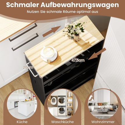 Schmaler Aufbewahrungswagen mit Ladestation – 4 Etagen, Schwarz