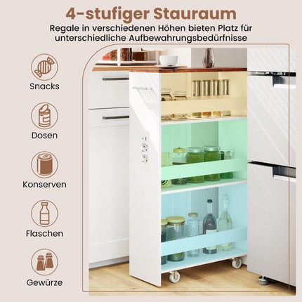 Schmaler Aufbewahrungswagen mit Ladestation – 4-stöckig, Rustikales Braun