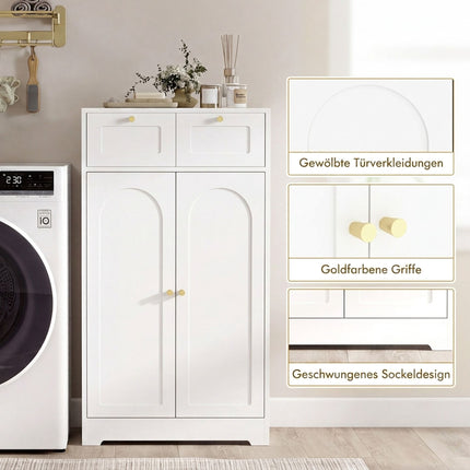 Slim White Bathroom Cabinet with 2 Drawers, Adjustable Shelf