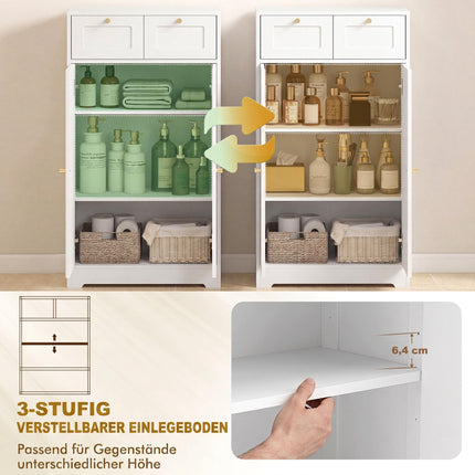Slim White Bathroom Cabinet with 2 Drawers, Adjustable Shelf