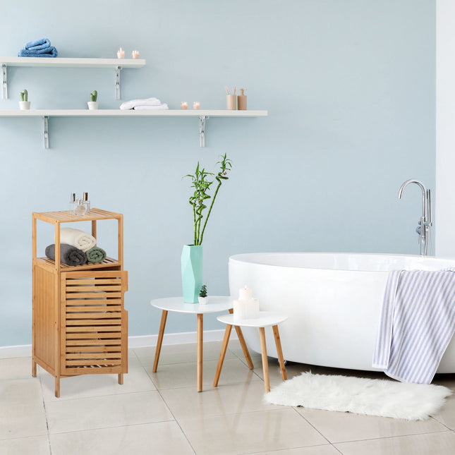 Slim bathroom cabinet made of bamboo