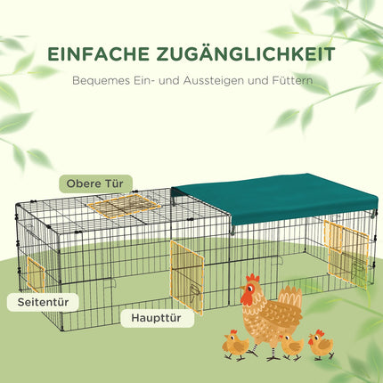 Kooi Voor Kleine Dieren, Dierenbox Met 5 Deuren En Dak, Konijnenhok Voor Buiten, Groen, 185X75X50Cm