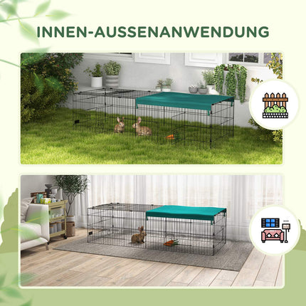Kooi Voor Kleine Dieren, Dierenbox Met 5 Deuren En Dak, Konijnenhok Voor Buiten, Groen, 185X75X50Cm