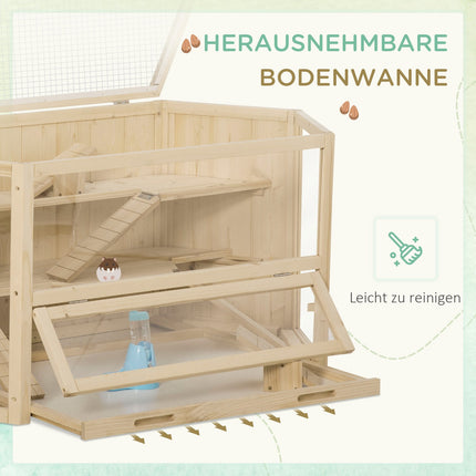 Kleintierkäfig mit Rampe, Fichte, 115x60x55 cm