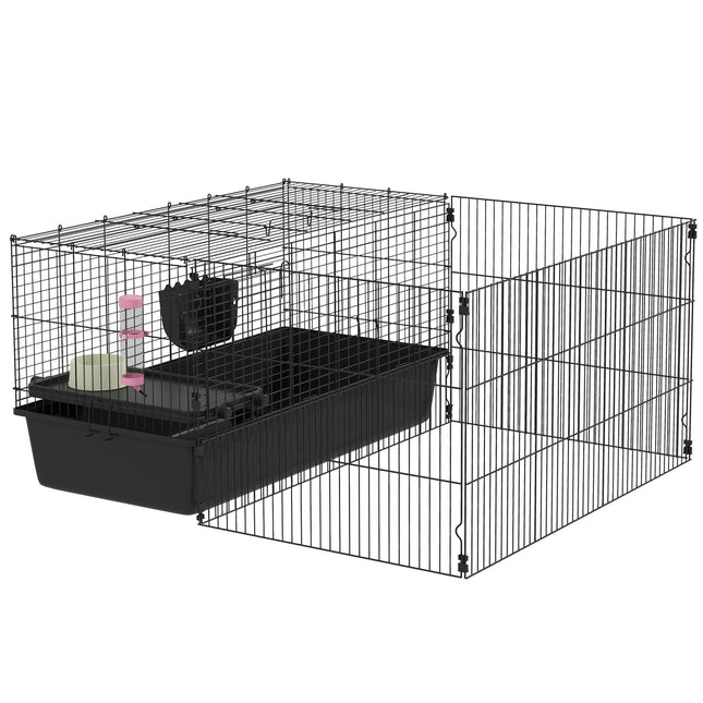 Cage pour petits animaux, clapier avec biberon, gamelle, cage pour rongeurs avec mangeoire, accessoires, cage pour cochons d'Inde pour petits animaux, acier noir