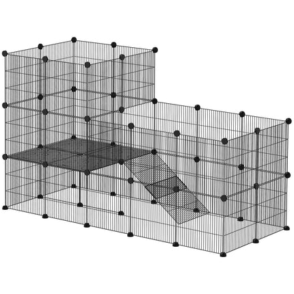 Kleintieraußenstall mit Rampe, 39 Paneele, 140x70x105 cm