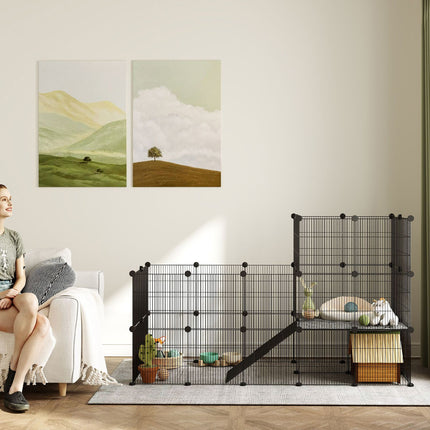 Kleintieraußenstall mit Rampe, 39 Paneele, 140x70x105 cm