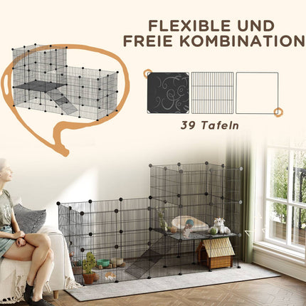 Kleintieraußenstall mit Rampe, 39 Paneele, 140x70x105 cm