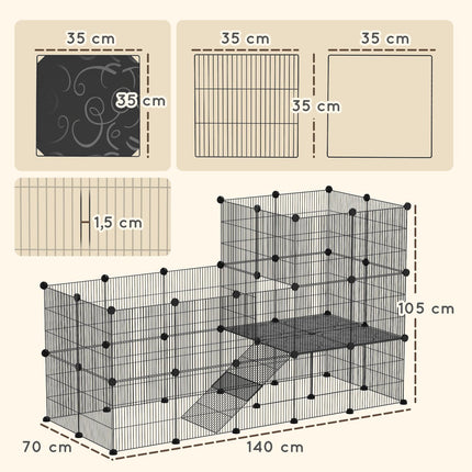 Kleintieraußenstall mit Rampe, 39 Paneele, 140x70x105 cm