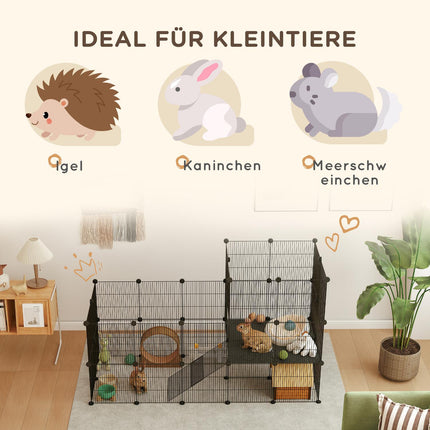 Kleintieraußenstall mit Rampe, 39 Paneele, 140x70x105 cm