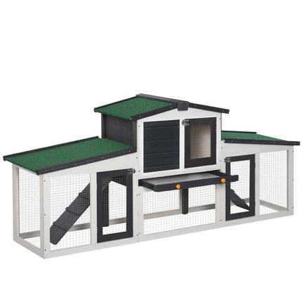 Kleindierenhok Kleindierenkooi 204 X 45 X 80 Cm Dwergkonijnenhok Met Asfaltdak En Buitenverblijf Dubbeldeks Dennenhout Donkergrijs + Wit