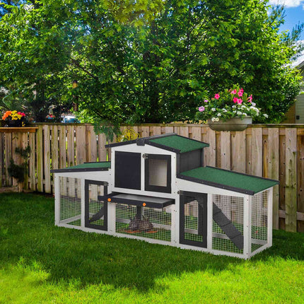 Kleindierenhok Kleindierenkooi 204 X 45 X 80 Cm Dwergkonijnenhok Met Asfaltdak En Buitenverblijf Dubbeldeks Dennenhout Donkergrijs + Wit