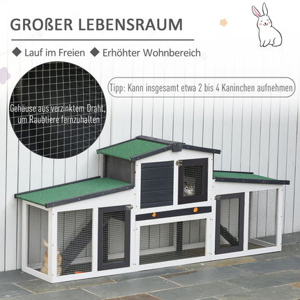 Kleindierenhok Kleindierenkooi 204 X 45 X 80 Cm Dwergkonijnenhok Met Asfaltdak En Buitenverblijf Dubbeldeks Dennenhout Donkergrijs + Wit