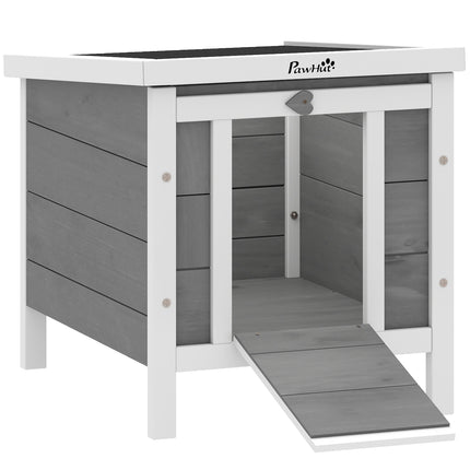 Small Animal Hutch with Ramp and Opening Roof, Fir Wood, Grey, 51x42x43 cm