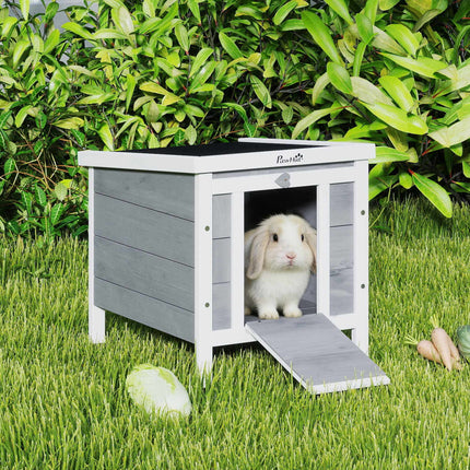 Small Animal Hutch with Ramp and Opening Roof, Fir Wood, Grey, 51x42x43 cm
